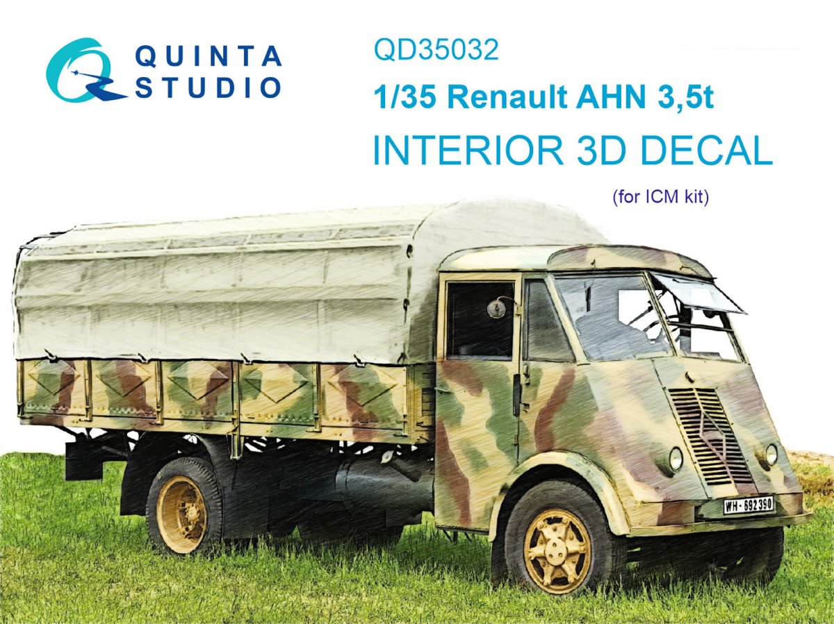 Quinta Studio QD35032 Renault AHN 3.5t 3D-Printed &amp;amp; coloured Interior on decal paper ( ICM ) 1/35