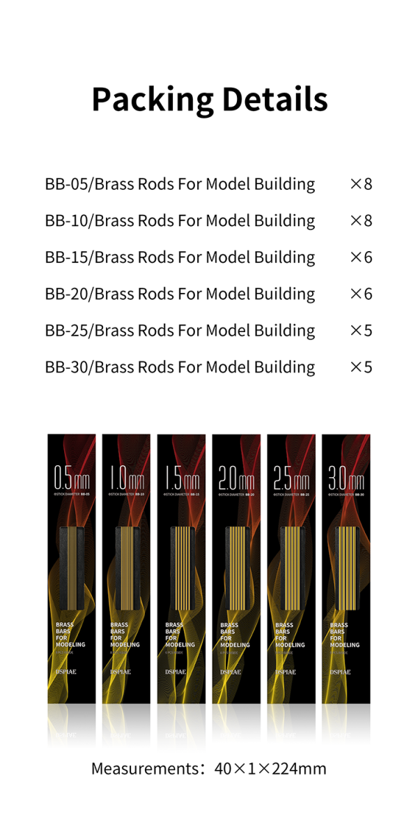 DSPIAE BB-1.0 Brass Rods For Model Building 1.0mm (8 PCS) / pręty miedziane – imagen 6
