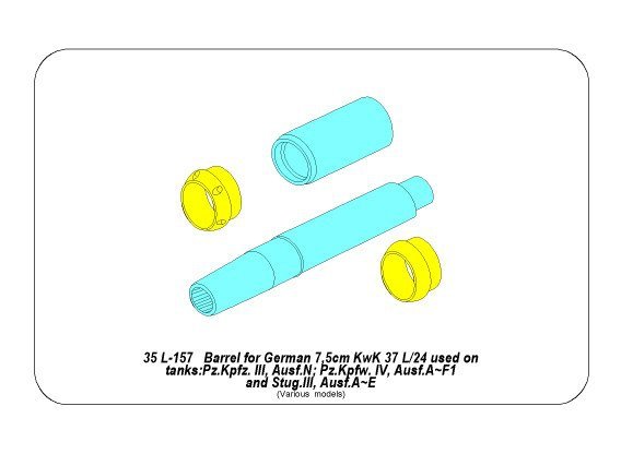 Aber 35L-157 75mm KwK 37 L/24 barrel for Pz.Kpfw.III.Ausf.N and Pz.Kpfw.IV Ausf.A,B,C,D,E 1/35 – immagine 12