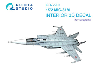 Quinta Studio QD72205 MiG-31M 3D-Printed &amp;amp; coloured Interior on decal paper (Trumpeter) 1/72