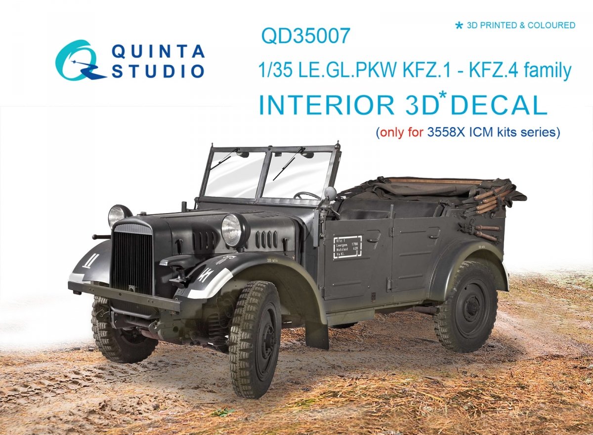 Quinta Studio QD35007 KFZ 1-4 3D-Printed &amp;amp; coloured Interior on decal paper (for ICM kits) 1/35