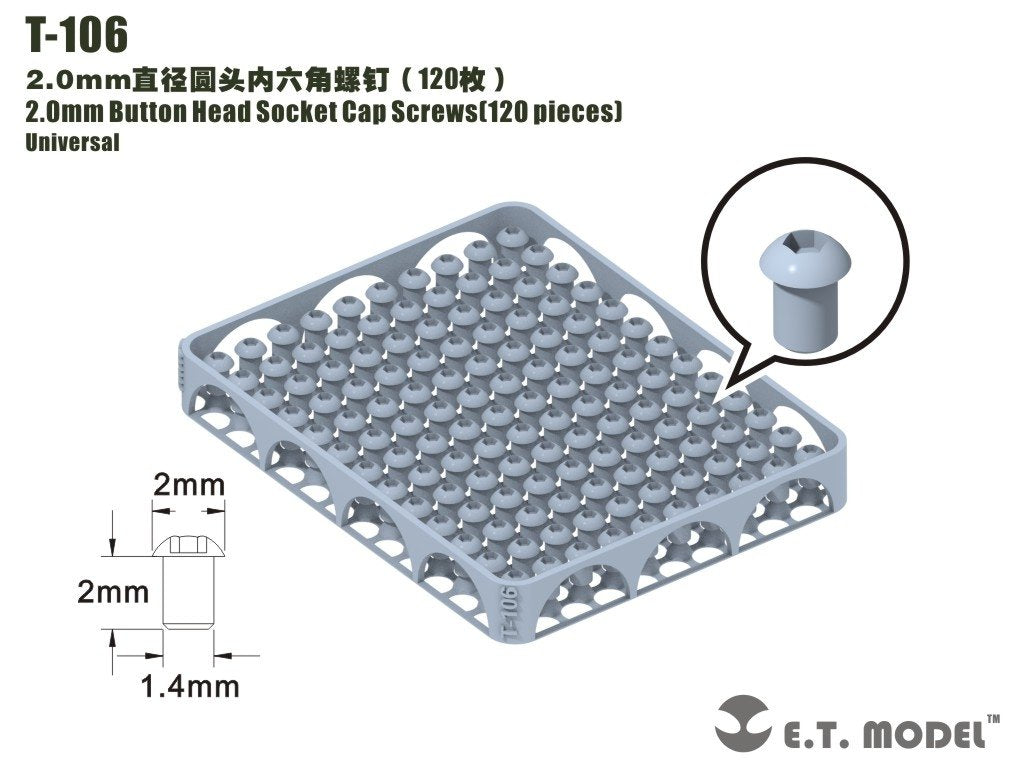 ET Model T-106 2.0mm Button Head Socket Cap Screws 120 pieces