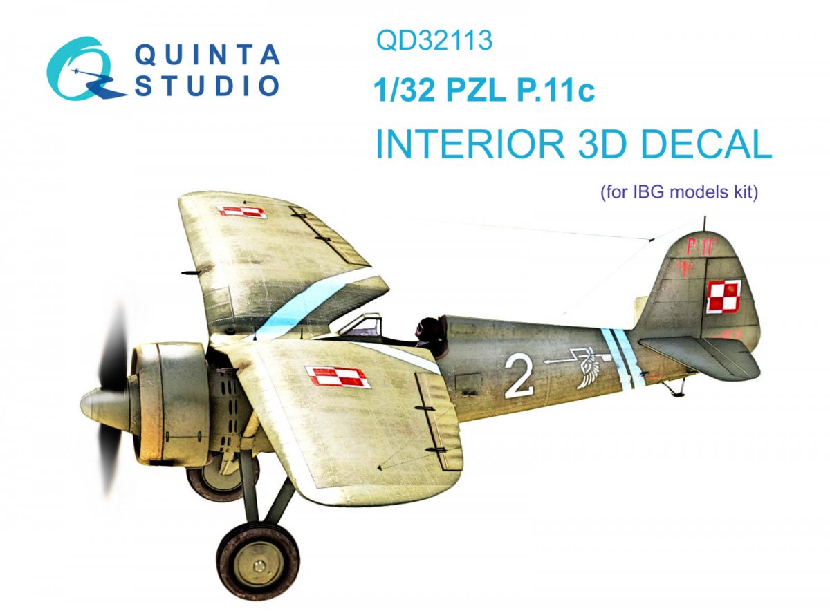 Intérieur imprimé en 3D et coloré sur papier décalcomanie Quinta Studio QD32113 PZL P.11c (modèle IBG) 1/32