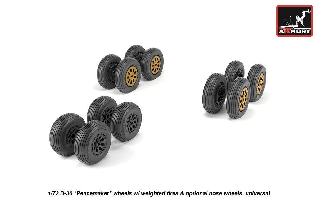 Armory Models AW72327 B-36 Peacemaker wheels w/ weighted tires, optional nose wheels 1/72 – immagine 3