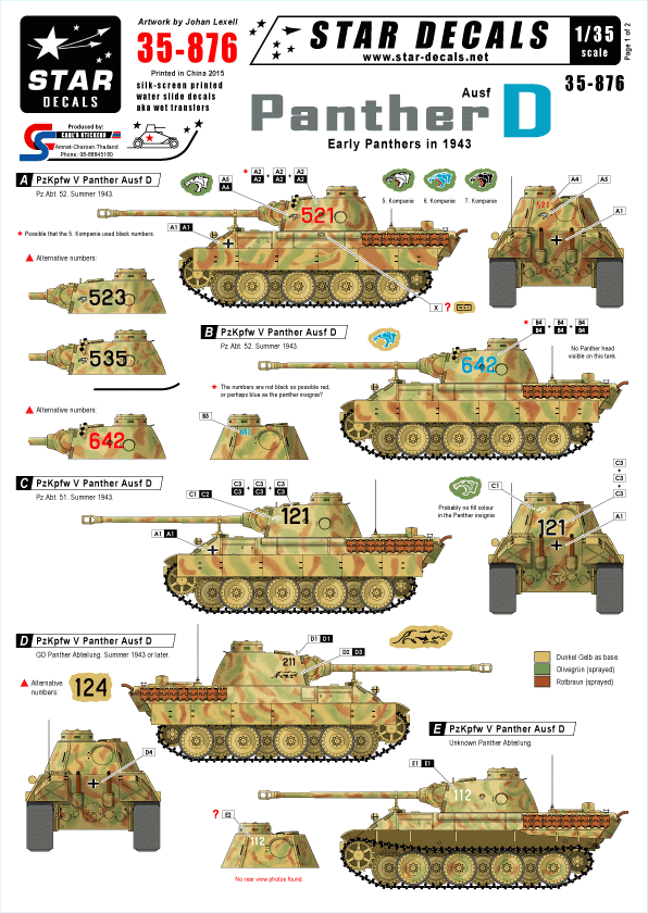 Star Decals 35-876 Panther Ausf D Été de 43 1/35