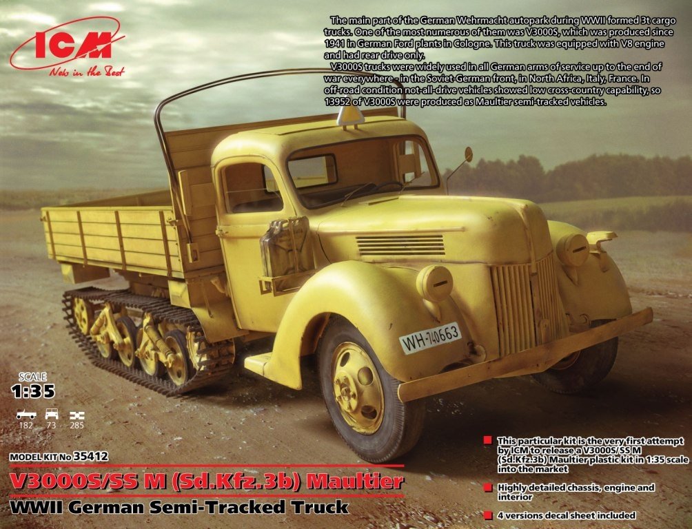 ICM 35412 V3000S/SS M (Sd.Kfz.3b) Maultier, WWII German Semi-Tracked Truck 1/35