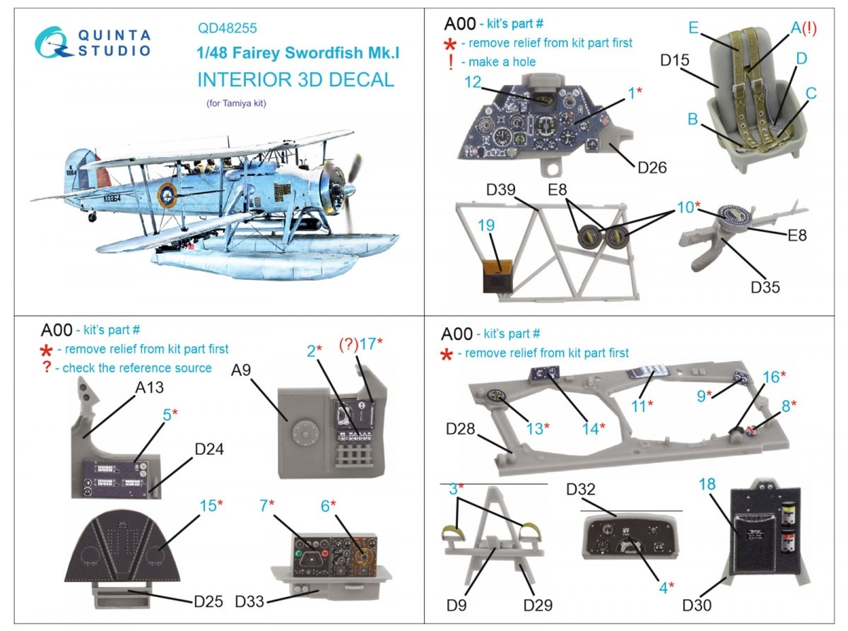 Quinta Studio QD48255 Swordfish Mk.I 3D-Printed &amp;amp; coloured Interior on decal paper ( Tamiya ) 1/48 – Bild 2