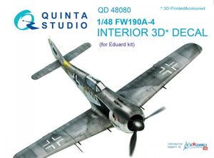 Quinta Studio QD48080 FW 190A-4 3D-Printed &amp;amp; coloured Interior on decal paper (for Eduard kit) 1/48