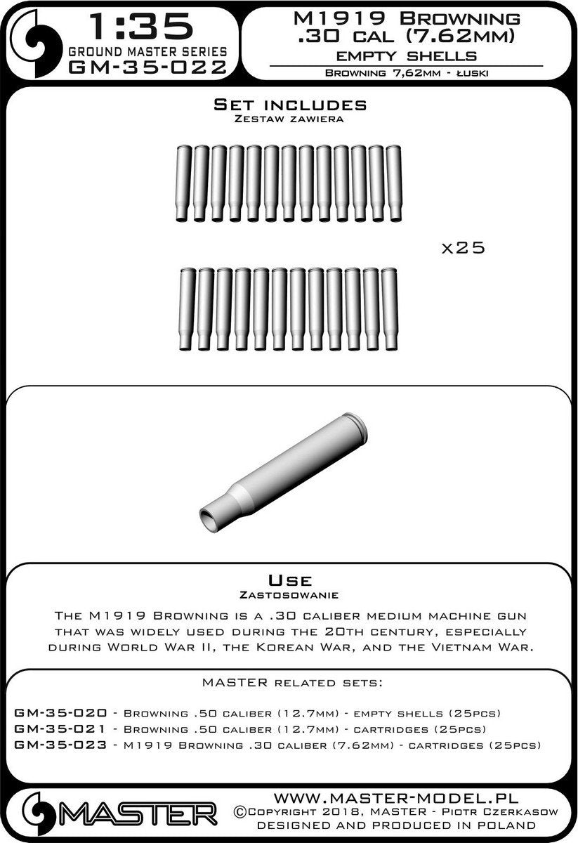 Master GM-35-022 M1919 Browning .30 caliber (7,62mm) - łuski (25sztuk) 1/35 – imagen 4