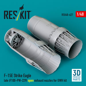 RESKIT RSU48-0627 F‑15E Strike Eagle late (F100-PW-229) open exhaust nozzles for GWH kit (3D Printed) 1/48