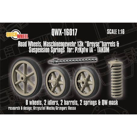 Quickwheel QWX-16017 Road wheels; MG 13k "Dreyse" barrels & Suspension springs for Pz.Kpfw. IA - Takom 1/16
