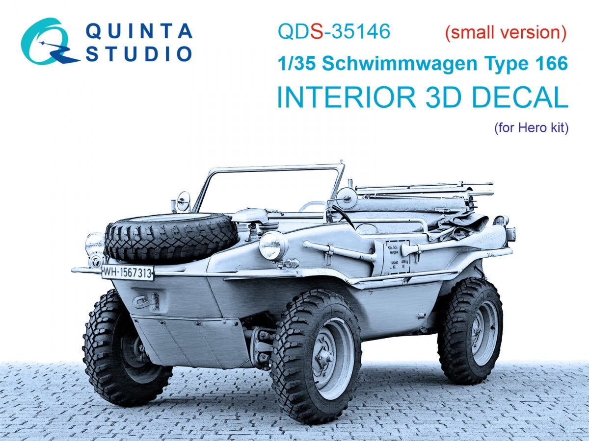 Quinta Studio QDS-35146 Schwimmwagen Type 166 3D-Printed &amp;amp; colored Interior on decal paper (Hero) (Small version) 1/35
