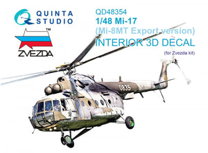 Quinta Studio QD48354 Mi-17 (Mi-8MT Export version) 3D-Printed &amp;amp; coloured Interior on decal paper (Zvezda) 1/48