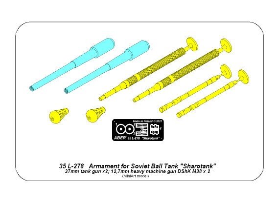 Armement Aber 35L-278 pour le char soviétique « Sharotank » : 2 canons de 37 mm, 2 mitrailleuses DShK M36 de 12,7 mm. MiniArt 1/35 – image 3