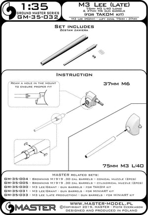 Canons d&amp;#39;armes Master GM-35-032 M3 Lee (production tardive) pour maquette Takom au 1/35  – image 4