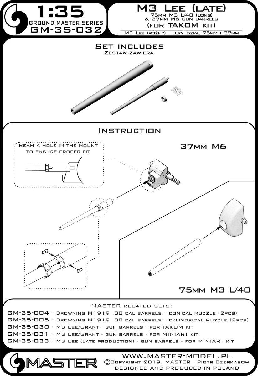 Canons d&amp;#39;armes Master GM-35-032 M3 Lee (production tardive) pour maquette Takom au 1/35  – image 4