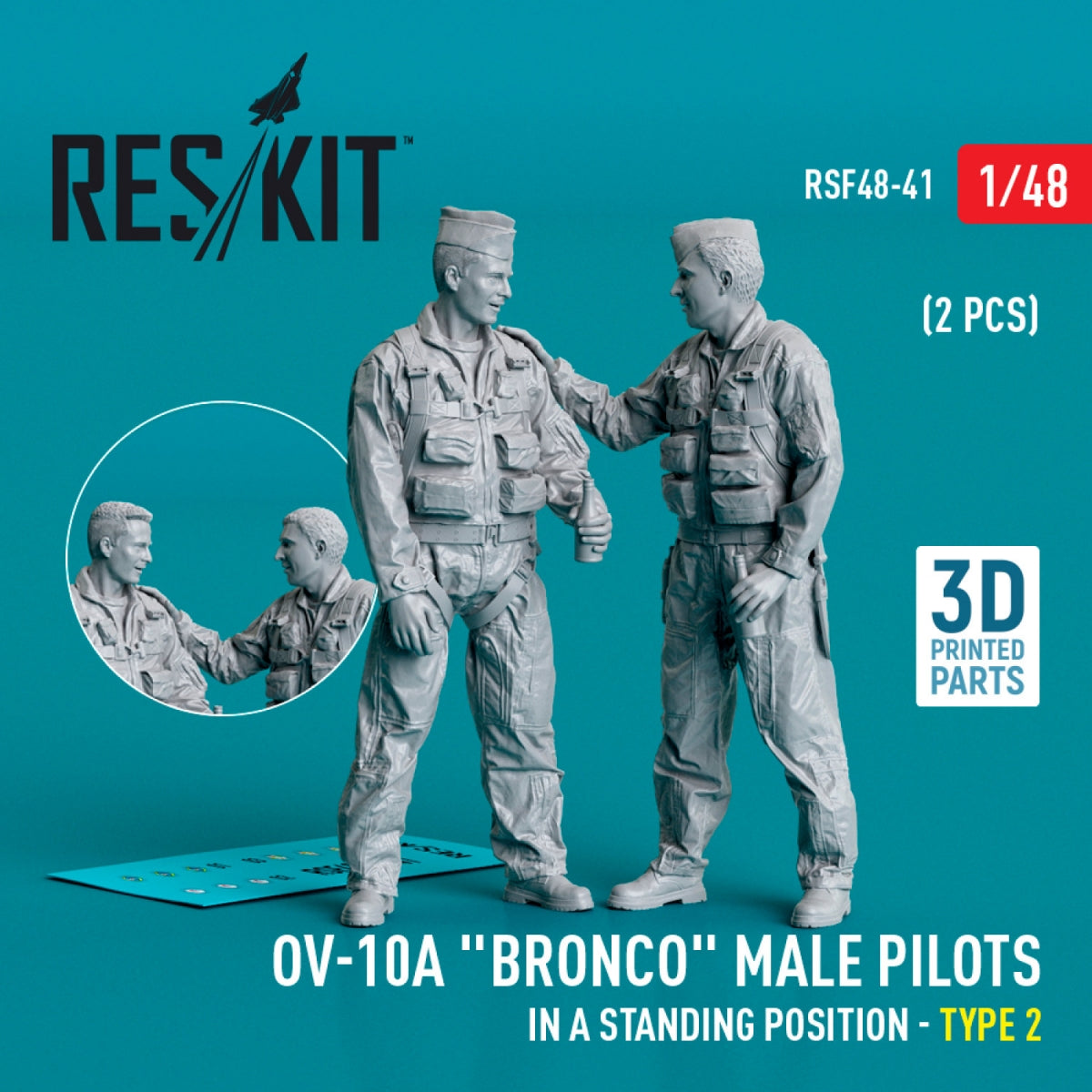 RESKIT RSF48-0041 OV-10A « Bronco » Pilotes masculins (en position debout - type 2) (2 pièces) (Impression 3D) 1/48