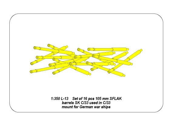 Aber 350L-13 Set of 16 pcs 105 mm SFLAK barrels SKC/33 used in C/31 mount for German war ships 1/350 – imagen 5