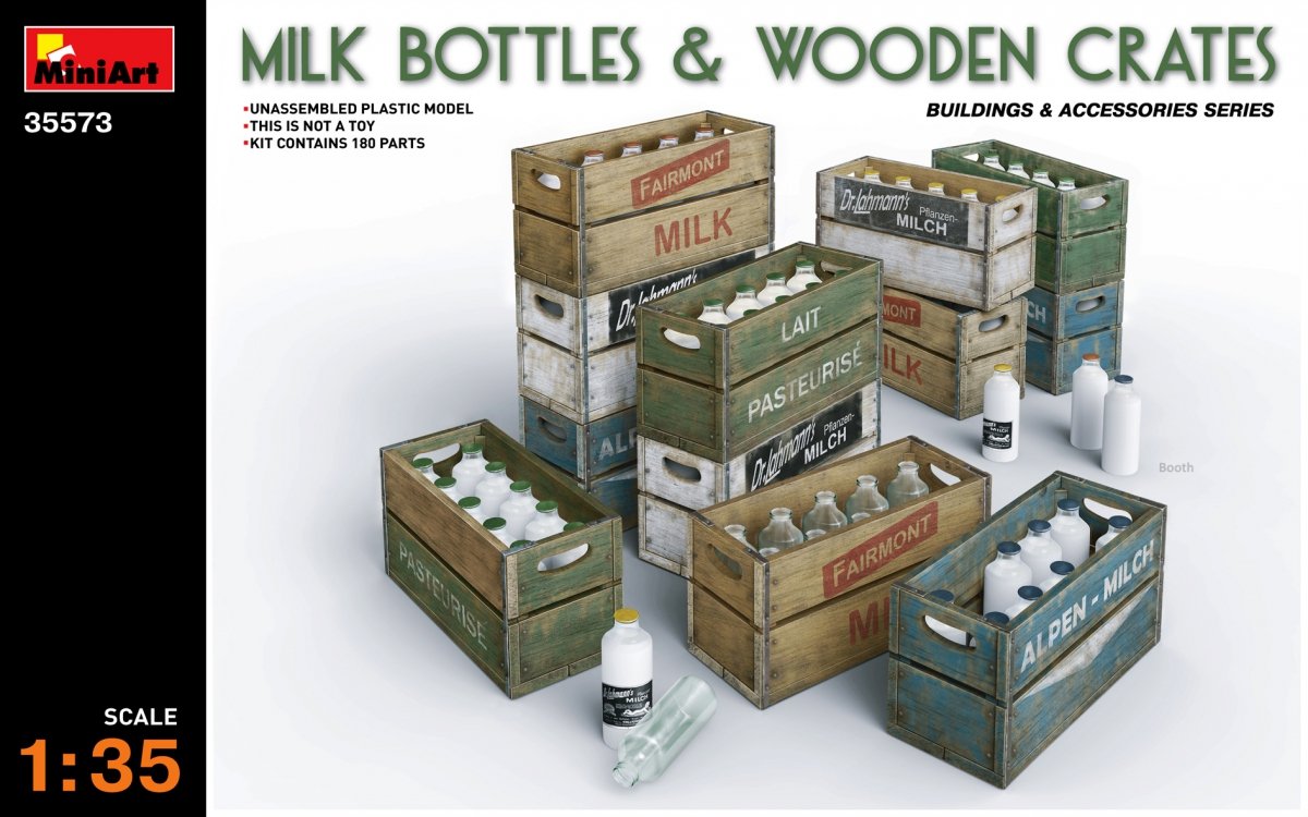 Miniart 35573 MILK BOTTLES &amp;amp; WOODEN CRATES 1/35