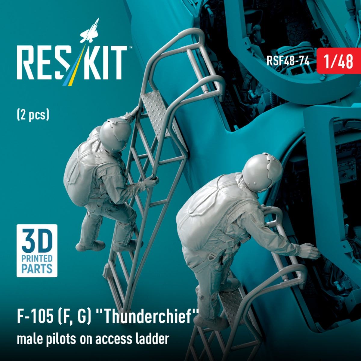 RESKIT RSF48-0074 F-105 (F, G) &amp;quot;Thunderchief&amp;quot; male pilots on access ladder (2 pcs) (3D Printed) 1/48 – immagine 3