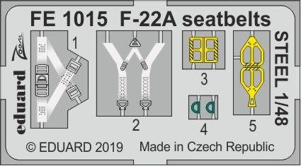 Ceintures de sécurité Eduard FE1015 F-22A en acier Hasegawa 1/48