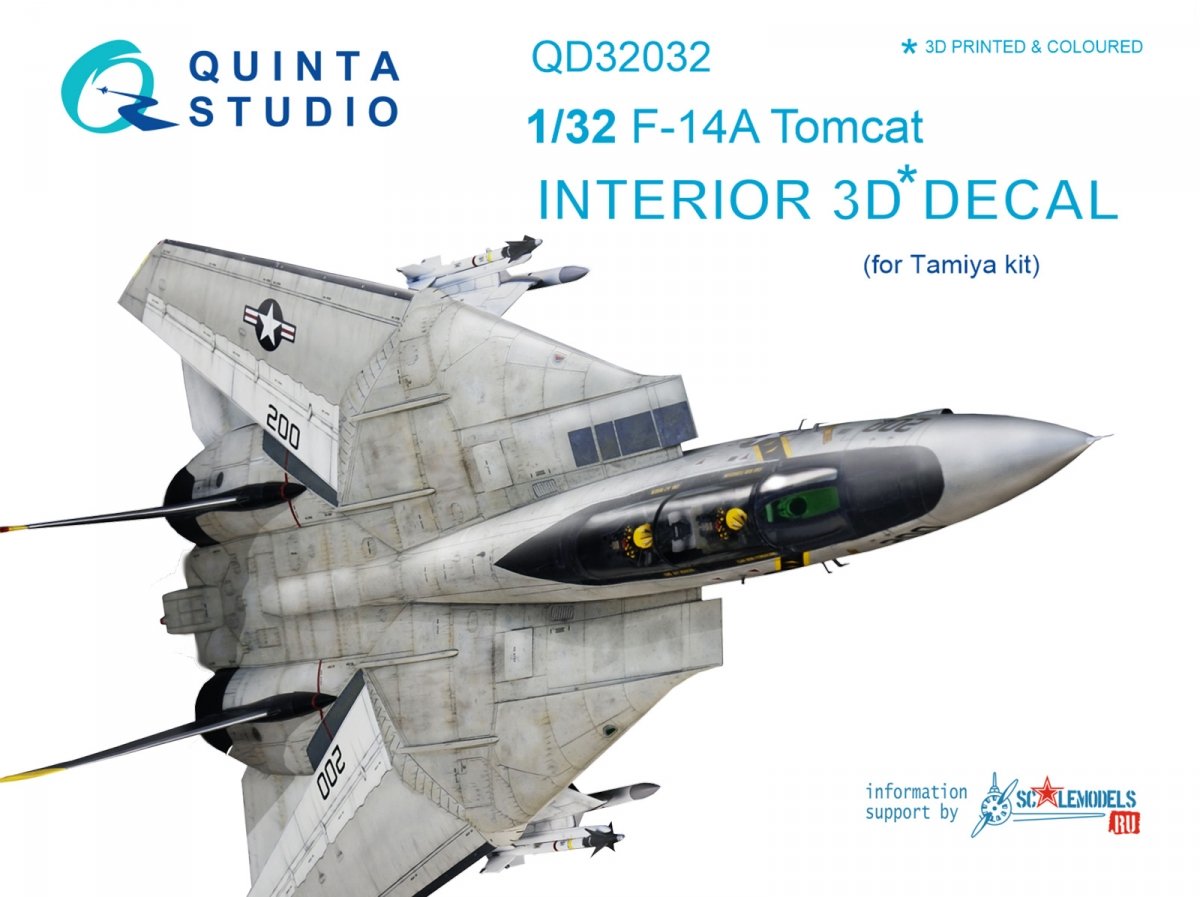 Quinta Studio QD32032 F-14A 3D-Printed & coloured Interior on decal paper (for Tamiya kit) 1/32