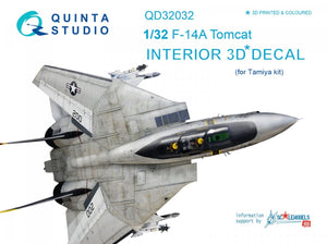 Quinta Studio QD32032 F-14A 3D-Printed &amp;amp; coloured Interior on decal paper (for Tamiya kit) 1/32