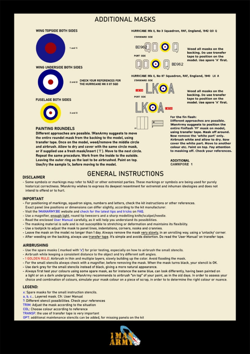 1 Man Army 24DET010 Hawker Hurricane Mk.IIc - High Definition Airbrush Masks for Trumpeter kits 1/24 – imagen 2
