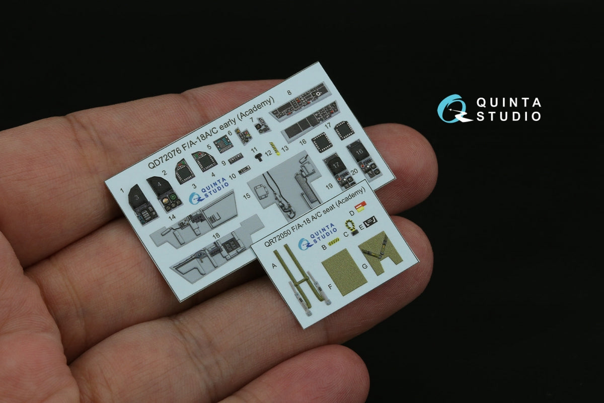 Quinta Studio QD72076 F/A-18A/C early 3D-Printed &amp;amp; coloured Interior on decal paper (Academy) 1/72 – imagen 2