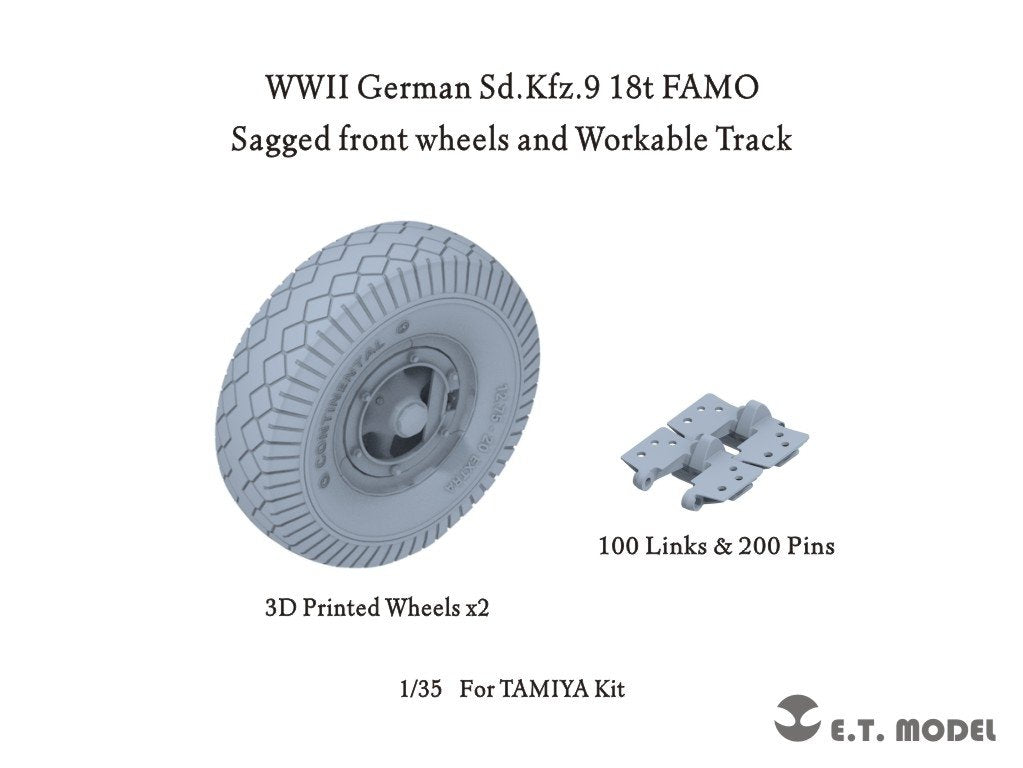 Maquette ET Model P35-062 Sd.Kfz.9 allemand de 18 tonnes (Seconde Guerre mondiale) FAMO, roues avant affaissées et chenilles fonctionnelles, échelle 1/35
