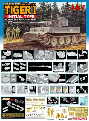 Dragon 6252 Pz.Kpfw. VI Ausf. E (Sd.Kfz. 181) Tiger I Initial Type (3 in 1) – immagine 2