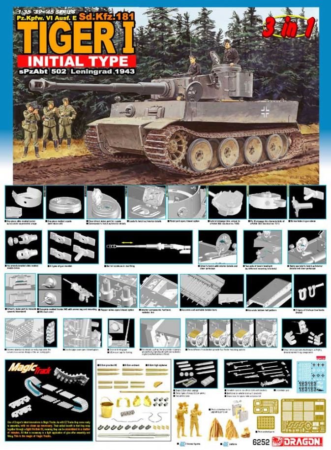 Dragon 6252 Pz.Kpfw. VI Ausf. E (Sd.Kfz. 181) Tiger I Initial Type (3 in 1) – immagine 2