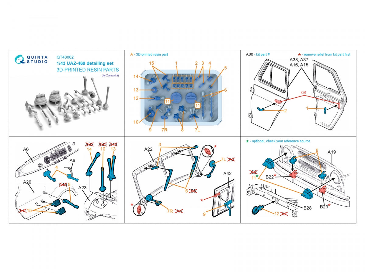 Quinta Studio QT43002 UAZ-469 detailing set (Zvezda) 1/43 – imagen 11