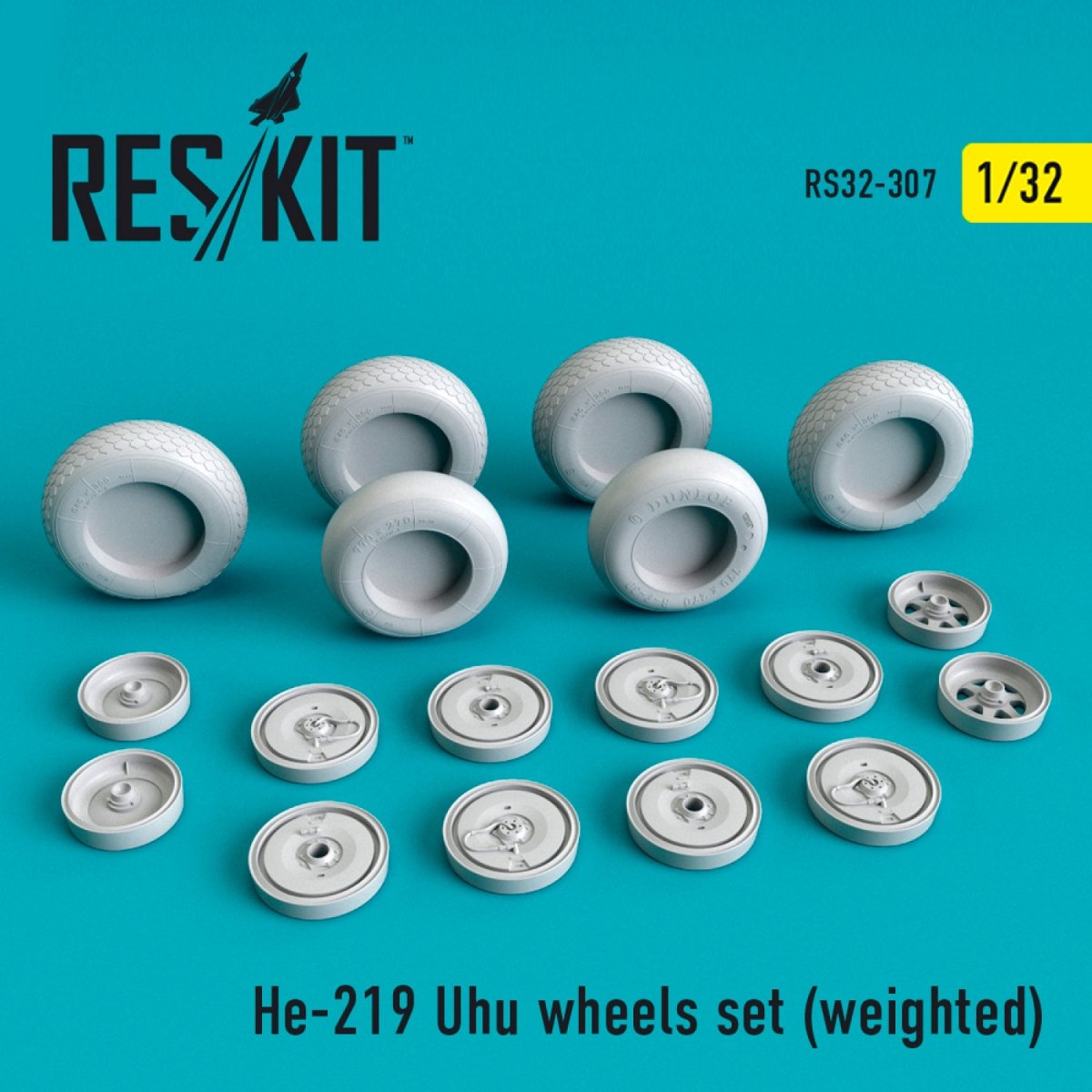 RESKIT RS32-0307 HE-219 &amp;quot;UHU&amp;quot; WHEELS SET (WEIGHTED) 1/32