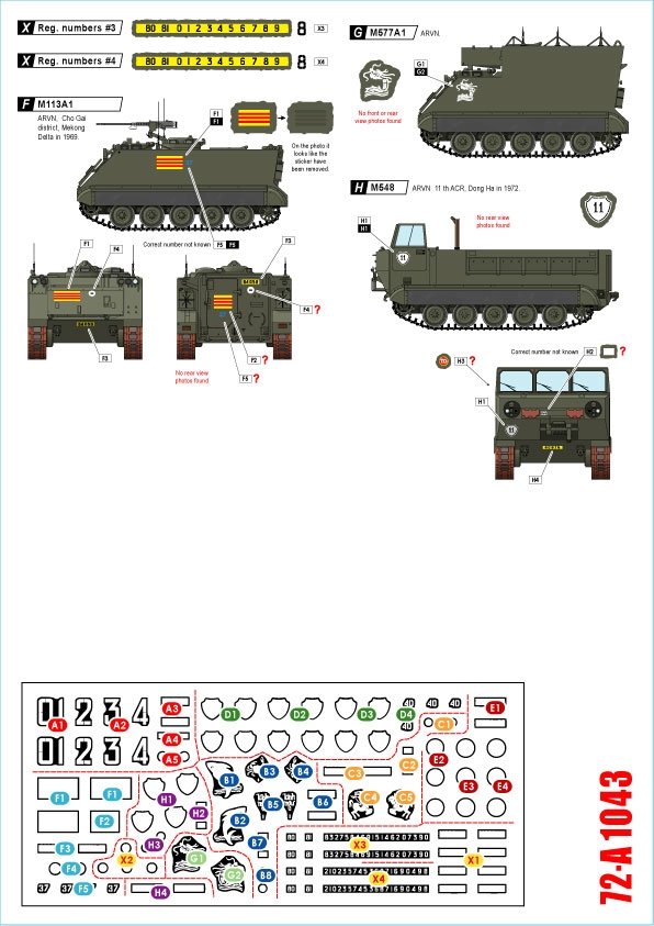 Star Decals 72-A1043 Vietnam 2. M113A1, M113 w recoilless gun, M132 Zippo, M548 ammo carrier, M577 1/72 – imagen 2