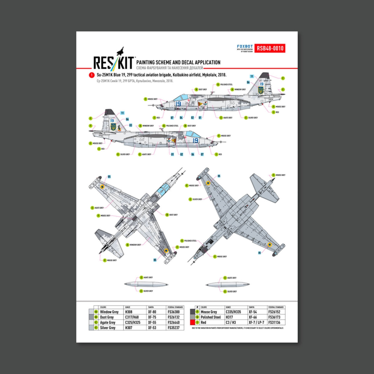 RESKIT RSB48-0010 Su-25 Frogfoot LIGHT Digital (Pixel) (BLUE 19, 20, 32, 36) Ukrainian Air Forces (Main Decals with Stencils) 1/48