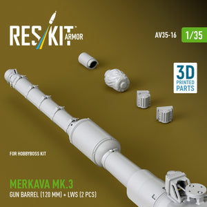 RESKIT AV35-0016 Merkava Mk.3 gun barrel (120 mm) + LWS (2 pcs) for HobbyBoss Kit (3D Printed) 1/35