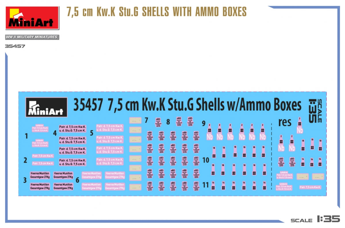 MiniArt 35457 7,5 cm Kw.K Stu.G SHELLS WITH AMMO BOXES 1/35 – imagen 4