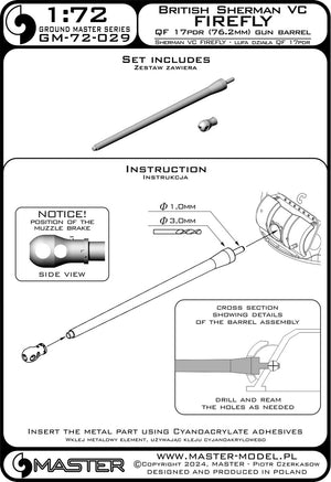 Master GM-72-029 Sherman VC Firefly - QF 17pdr gun barrel (76.2mm) 1/72 – image 6