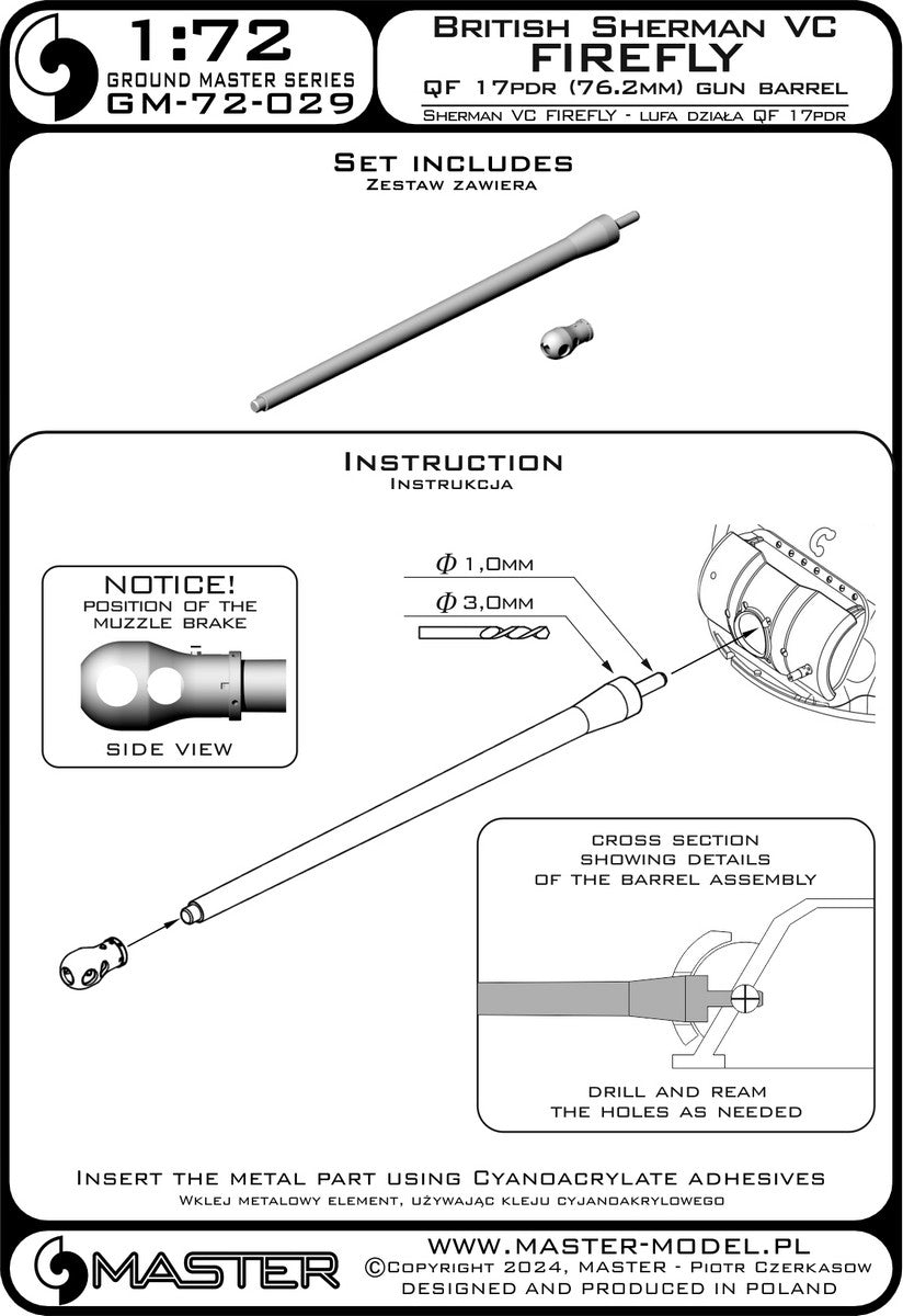 Master GM-72-029 Sherman VC Firefly - QF 17pdr gun barrel (76.2mm) 1/72 – image 6