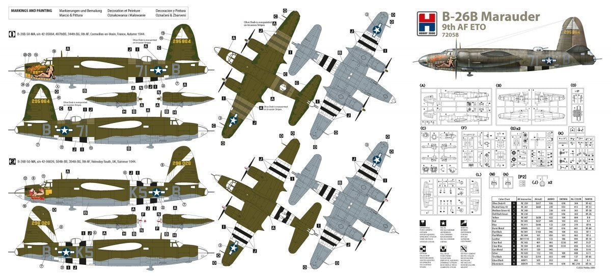 Hobby 2000 72058 B-26B Marauder ( HASEGAWA + CARTOGRAF + MASKI ) 1/72 – imagen 2