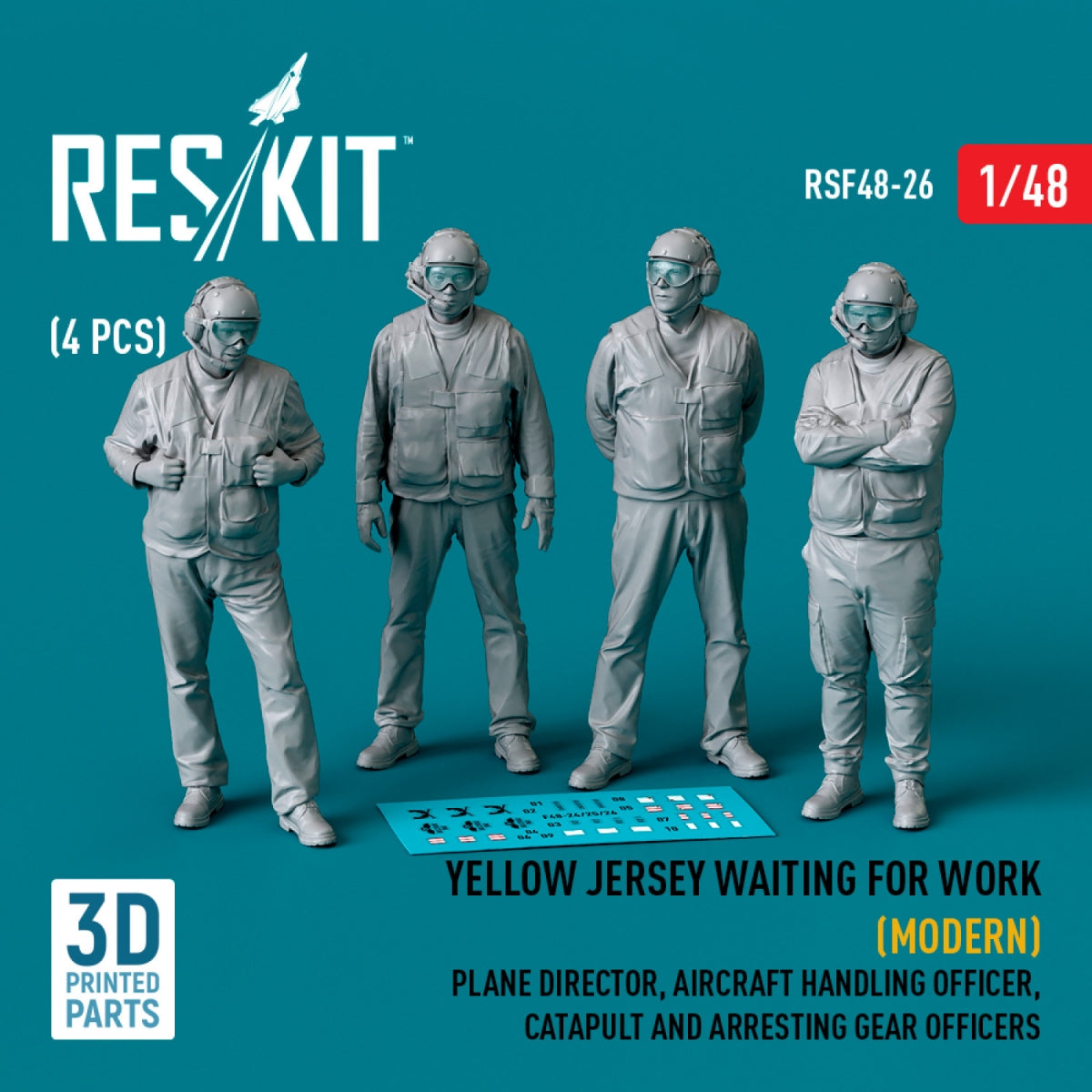 RESKIT RSF48-0026 Maillot jaune en attente de travail (Moderne) Directeur de vol, Officier de manutention des aéronefs, Officiers de catapulte et de dispositif d'arrêt (4 pièces) (Impression 3D) 1/48