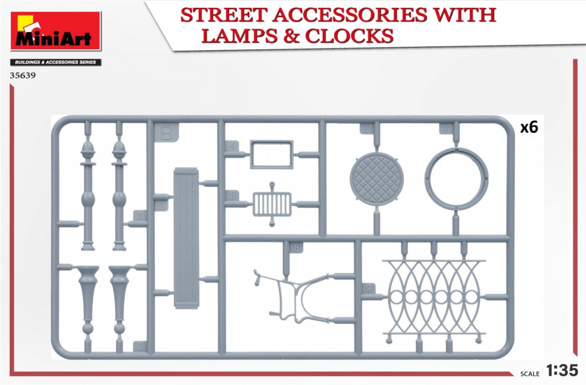 MiniArt 35639 STREET ACCESSORIES WITH LAMPS &amp;amp; CLOCKS 1/35 – imagen 5