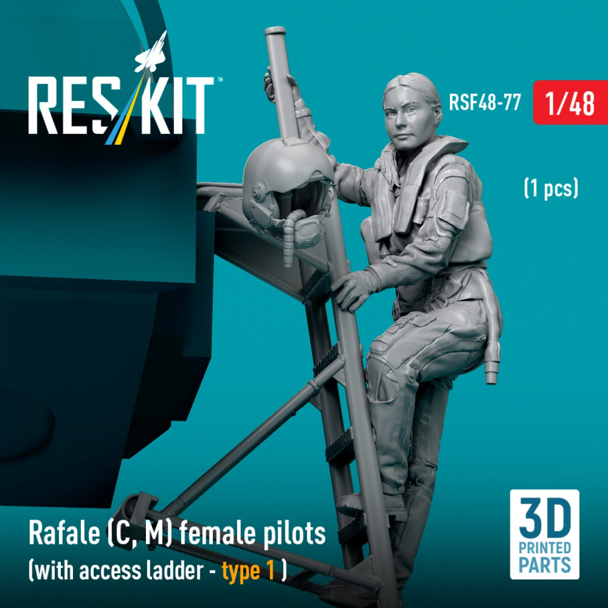 RESKIT RSF48-0077 Rafale (C, M) female pilot (with access ladder - type 1) (1 pcs) (3D Printed) 1/48 – imagen 3