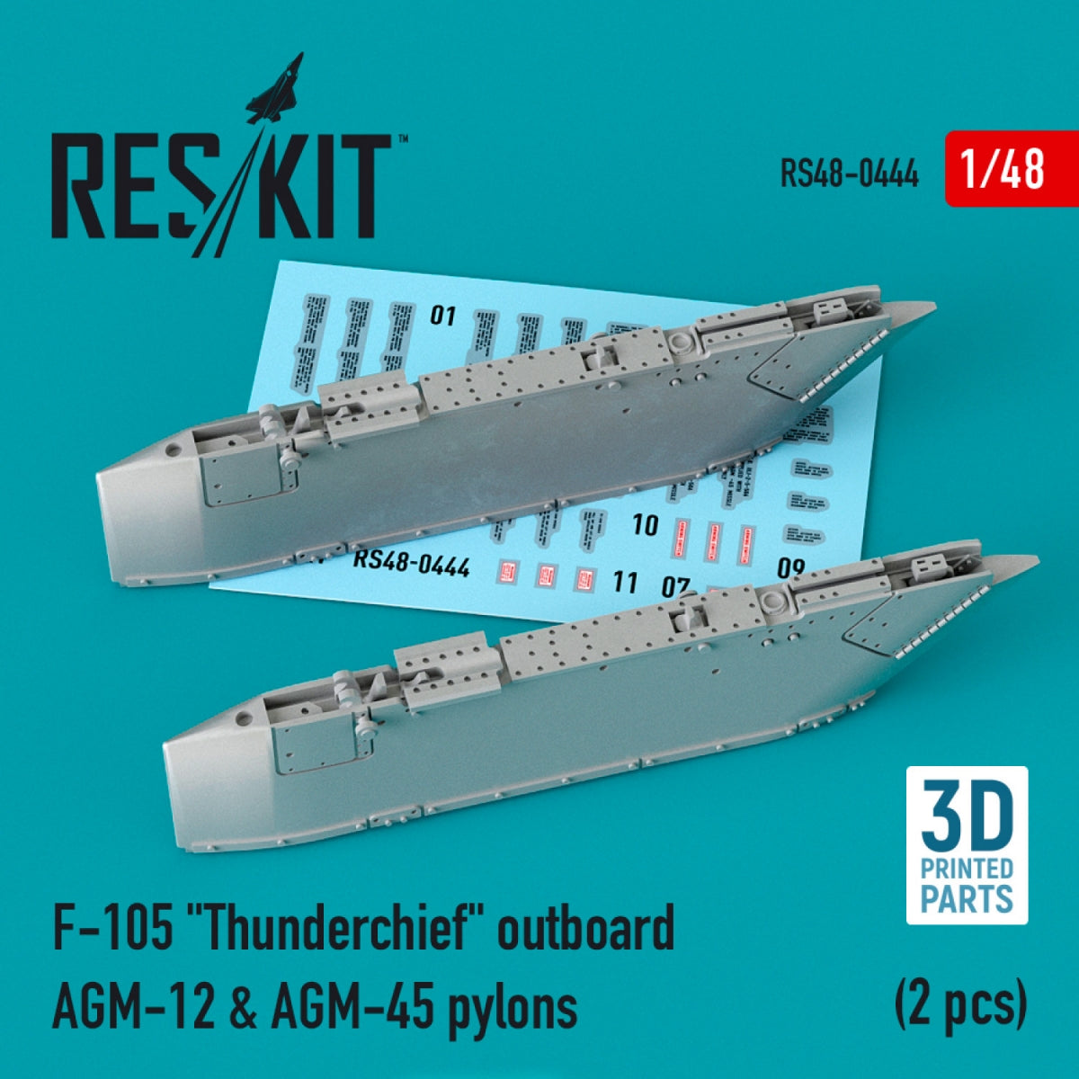 RESKIT RS48-0444 F-105 "THUNDERCHIEF" OUTBOARD AGM-12 & AGM-45 PYLONS (2 PCS) (3D PRINTED) 1/48