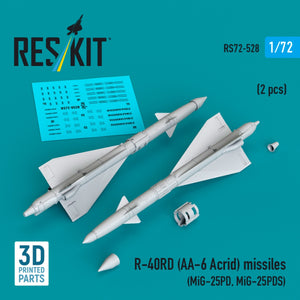 Missiles RESKIT RS72-0528 R-40RD (AA-6 « Acrid ») (2 pièces) (Impression 3D) 1/72