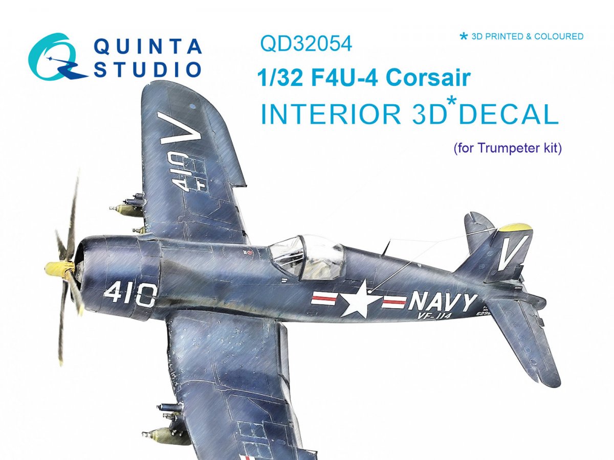 Intérieur du F4U-4 imprimé en 3D et coloré sur papier décalcomanie Quinta Studio QD32054 (pour maquette Trumpeter) 1/32 