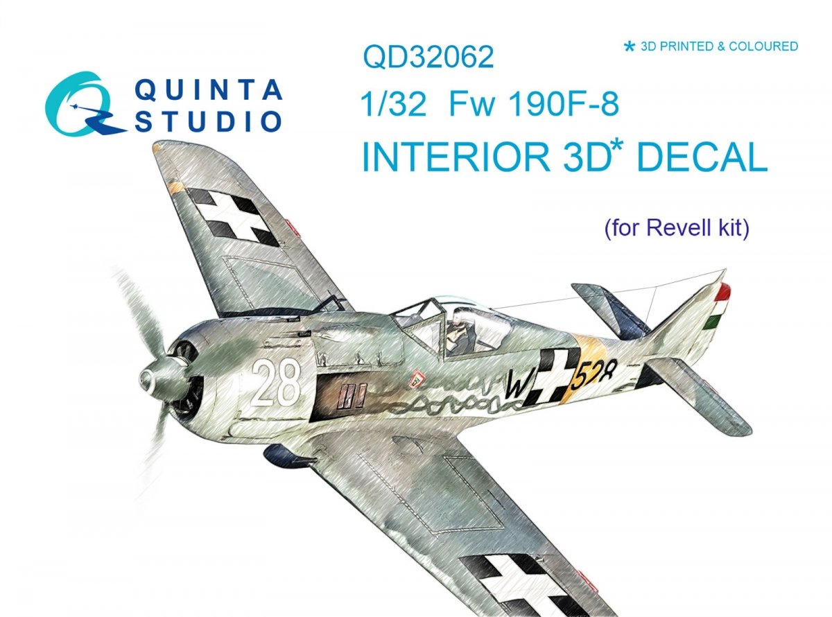 Intérieur imprimé en 3D et coloré sur papier décalcomanie Quinta Studio QD32062 Fw 190F-8 (pour maquette Revell) 1/32 