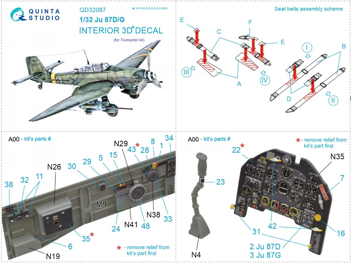 Quinta Studio QD32087 Ju87 D/G 3D-Printed &amp;amp; coloured Interior on decal paper (Trumpeter) 1/32 – imagen 8