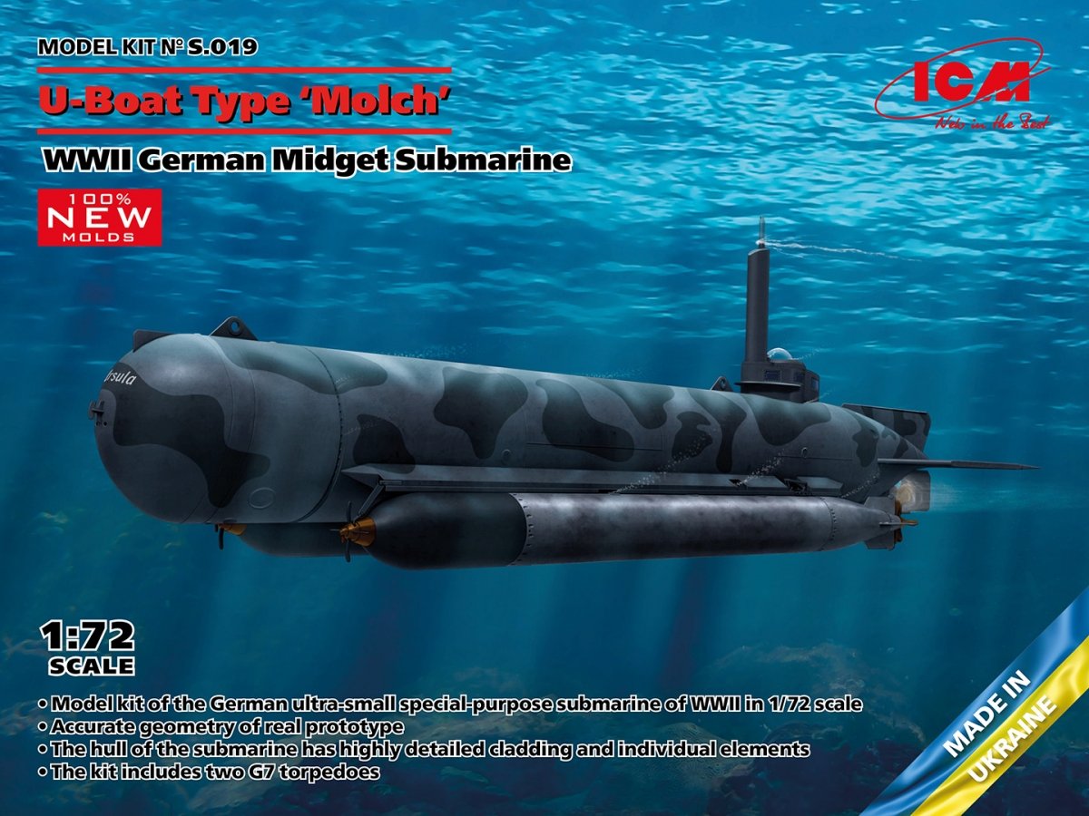 ICM S019 U-Boat Type 'Molch' WWII German Midget Submarine 1/72
